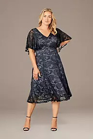 Kiyonna Plus Size Camille Lace A-Line Dress