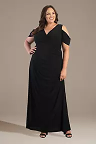 Kiyonna Plus Size Jersey Column Dress with Draped Sleeves