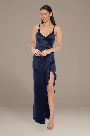 Picture of V-Neck Knit Ruffle Sheath Dress with Slit