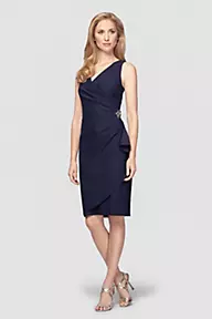 Alex Evenings Smoothing Knit Mock Wrap Cocktail Dress