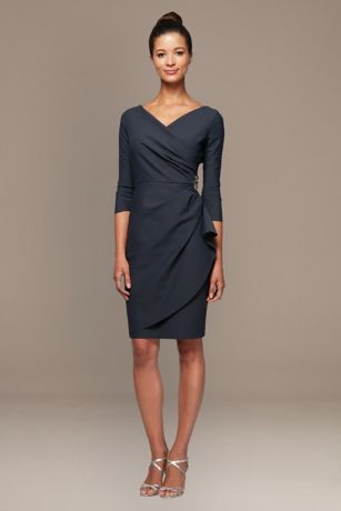 Picture of Surplice Scuba Sheath Dress with Cascade Ruffle
