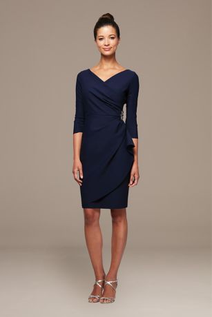Picture of Surplice Scuba Sheath Dress with Cascade Ruffle