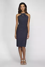 Alex Evenings Short Ruched Halter Sheath Dress with Keyhole