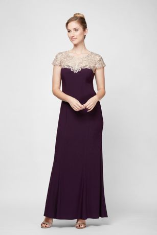 alex evenings embroidered illusion gown