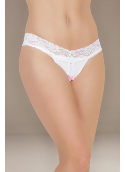 Coquette Mesh and Lace Crotchless Thong - Wedding Accessories