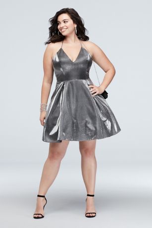 silver metallic plus size dress