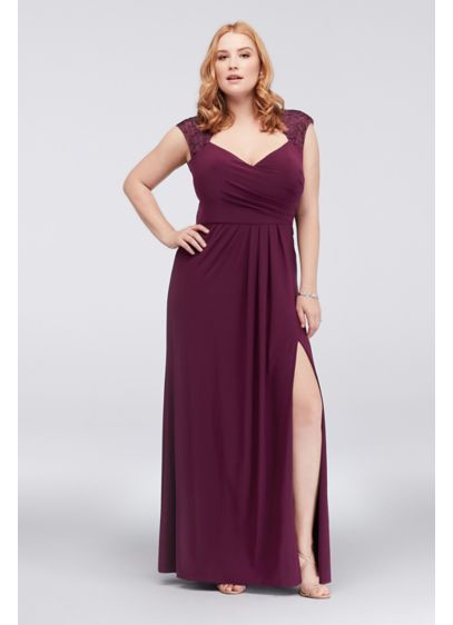 Piped Plus Size Jersey Dress with Illusion Back David s Piped Plus Size Jersey Dress with Illusion Back David s