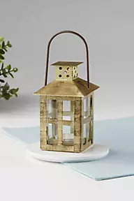  Distressed Gold Window Lantern Set