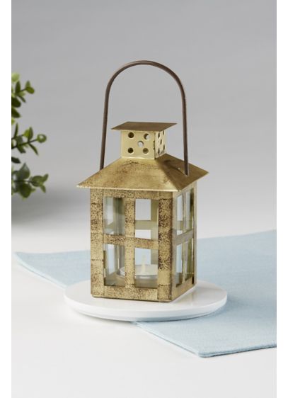 Distressed Gold Window Lantern Set - This set of two distressed gold mini lanterns