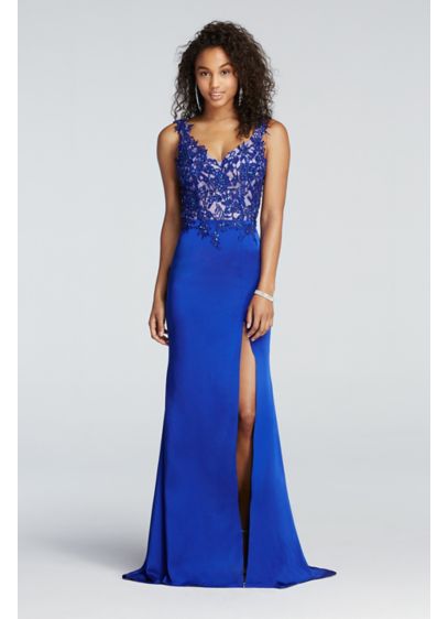 Illusion Lace Applique Fitted Faille Prom Dress David s Illusion Lace Applique Fitted Faille Prom Dress David s