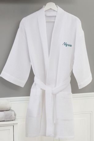Picture of Embroidered White Waffle Weave Kimono Robe
