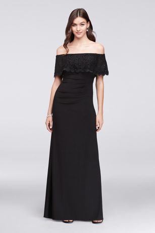 xscape off the shoulder black dress