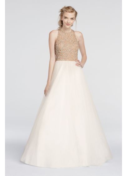 Beaded High Neck Prom Dress with Ball Gown Skirt David s Beaded High Neck Prom Dress with Ball Gown Skirt David s