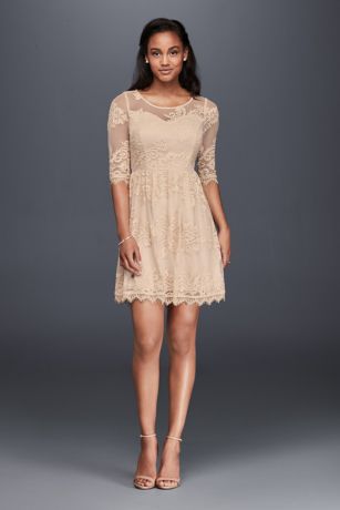 beige cocktail dress with sleeves