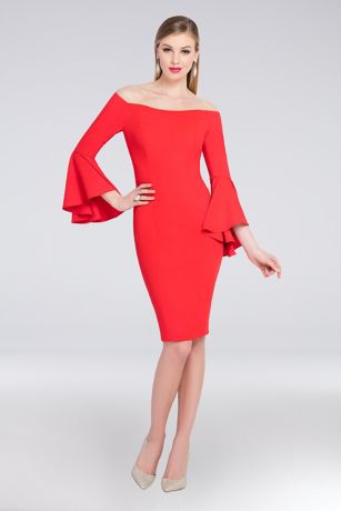 red long sleeve off the shoulder dress