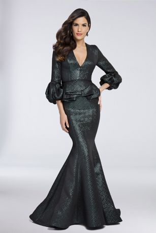 long sleeve peplum gown