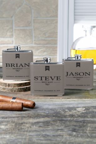 Picture of Groomsman Grey Leatherette 6 oz Personalized Flask