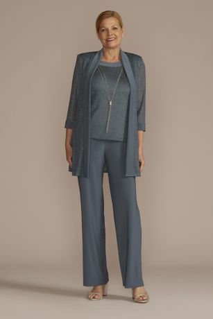 Picture of Ribbed Metallic Pantsuit with Necklace