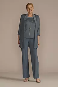 RM Richards Ribbed Metallic Pantsuit with Necklace