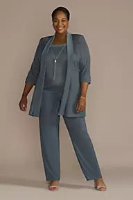 Light Blue Mother Of Bride Pantsuits One Button Formal Work Wear