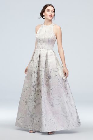 Floral Jacquard Sleeveless Ball Gown 