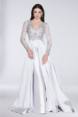 long sleeve gown with overskirt