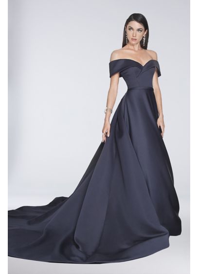 Off the Shoulder Satin Ball Gown with Train David s Bridal Off the Shoulder Satin Ball Gown with Train David s Bridal