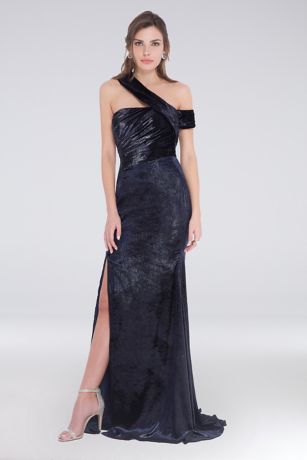 one shoulder velvet gown