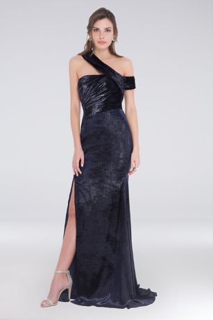 one shoulder navy gown