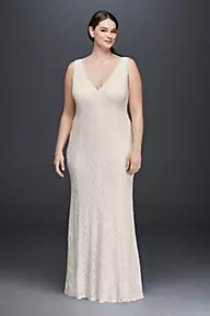 DB Studio Allover Lace V-Neck Sheath Wedding Dress