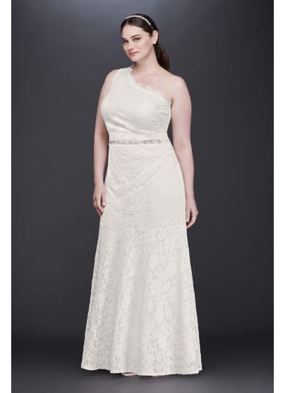 Scalloped One-Shoulder Lace Plus Size Gown | Bridal