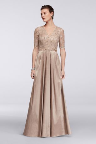 champagne colored gowns with sleeves