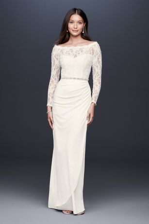 david's bridal off the shoulder lace dress