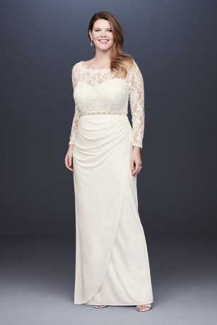 david's bridal off the shoulder lace dress