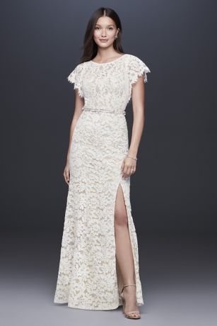 flutter sleeve lace wedding dress