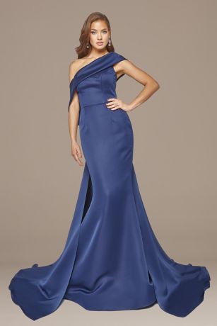 navy blue satin gown