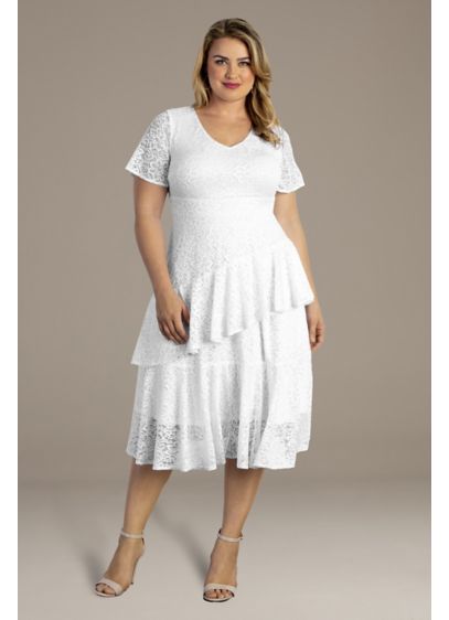 Harmony Tiered Lace Plus Size Short Wedding Dress - Allover lace and a tiered skirt are the