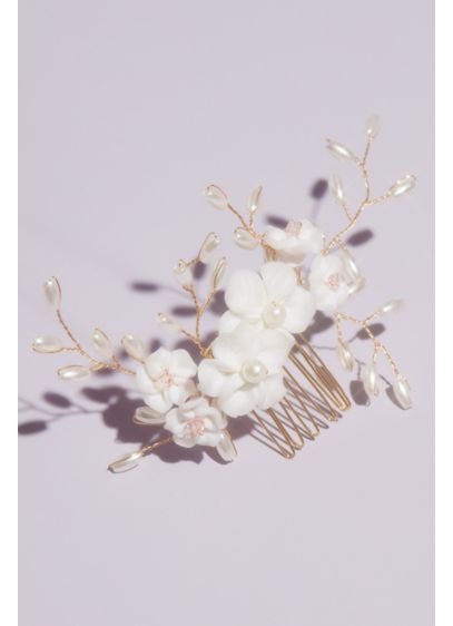 Floral Hair Comb With Wire Twist Beads And Pearls David S Bridal