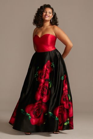 plus size black dress with red roses