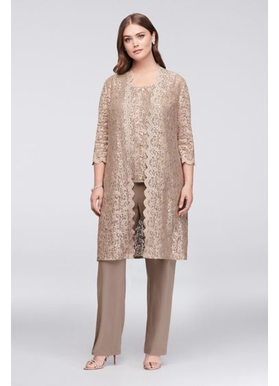 Long Lace Jacket Three Piece Plus Size Pantsuit David s Long Lace Jacket Three Piece Plus Size Pantsuit David s