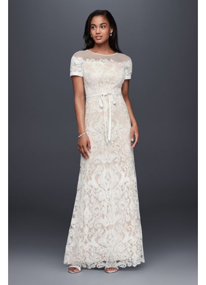 Illusion Off-The-Shoulder Lace Sheath Dress | David's Bridal