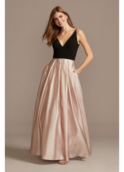 Satin Skirt Plunging-V Ball Gown with Pockets | David's Bridal