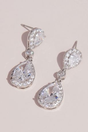 Picture of Cubic Zirconia Halo Teardrop Earrings