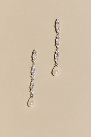 Picture of Marquise Cubic Zirconia and Pearl Drop Earrings