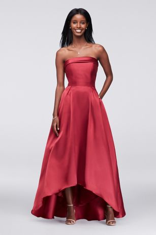 strapless satin high low dress