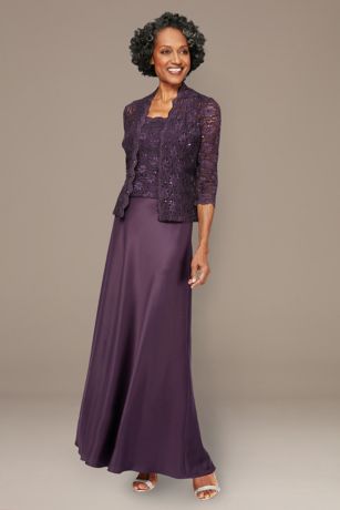 Picture of 2-Pc Lace and Satin Jacket Gown with Sheer Sleeve