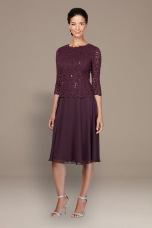 Picture of Sequin Lace Tea Length A-Line Petite Dress
