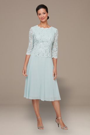Picture of Sequin Lace Tea Length A-Line Petite Dress