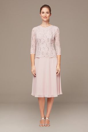 Picture of Sequin Lace Tea Length A-Line Petite Dress