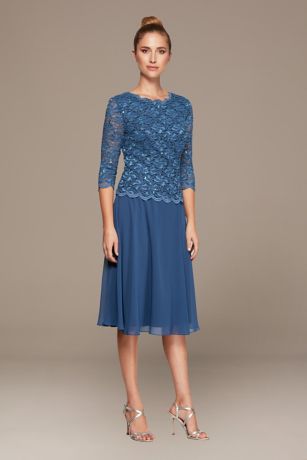Picture of Sequin Lace Tea Length A-Line Petite Dress